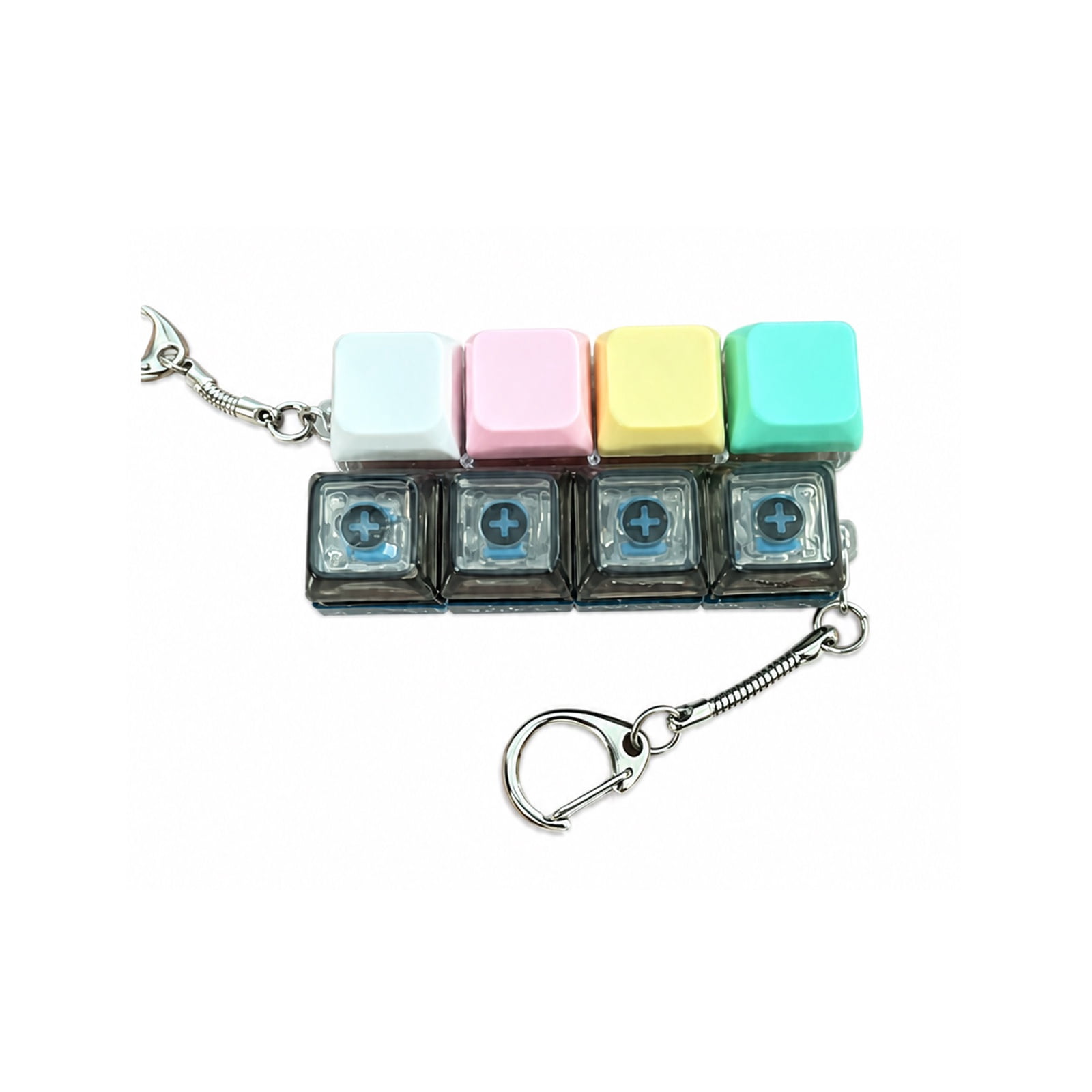 Keyboard Fidget Toy Keychain Mechanical Button Clicker for Desk and Travel Use Colorful + Dark Transparent Keyboard Chain 2 pcs