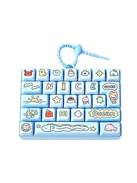 Keyboard Fidget Toy Keychain, Stress Push Button Clicker Fidget 1Pcs for Backpack and Keyring, Plastic Stress Toys Adults Blue