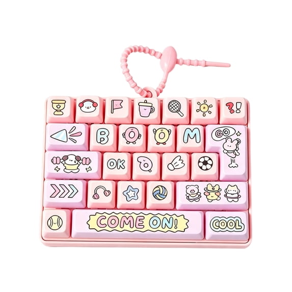 Keyboard Fidget Toy Keychain, Stress Push Button Clicker Fidget 1Pcs for Backpack and Keyring, Plastic Stress Toys Adults Pink