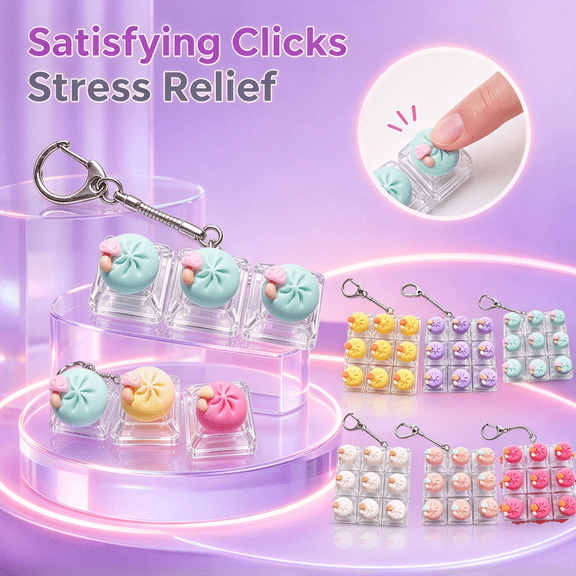 Keyboard Fidget Toy for Kis Adult to Relief Stress,Dumpling Light up Fidget Keychain Keyboard Button Finger Clicker Toys, Button Stress Relief Fidget Gifts Birthday Party Favors(Yellow#3)