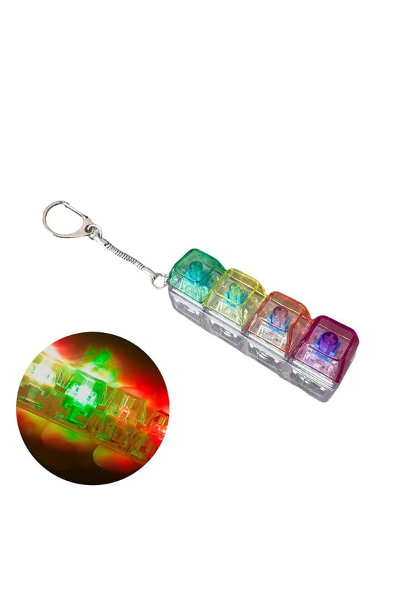 Keyboard Fidget Toy - Light Up Keyboard Clicker with LED Lights, 4 Button Mechanical Keychain for Stress Relief, Portable Fidget Keyring Gifts for Adults Kids ADHD