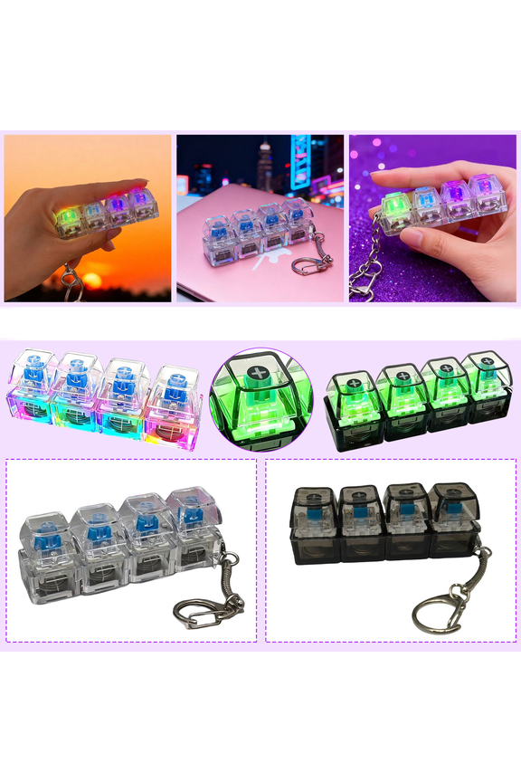 Keyboard Fidget Toys,Keychain Keyboard Clicker Fidget Toy with LED Lights,Keyboard Button Clicker Finger Toy For Stress Relief,Decompression Sensory Toy for Adults