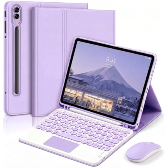 Keyboard Folio Case with Trackpad, S Pen Slot & Bluetooth Mouse Compatible with Galaxy Tab S8/S9/S10/S11 Ultra 14.6",Purple