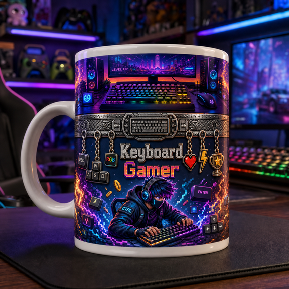 Keyboard Gamer Mug for Dad, Father's Day Gaming Coffee Cup, PC Setup Gift