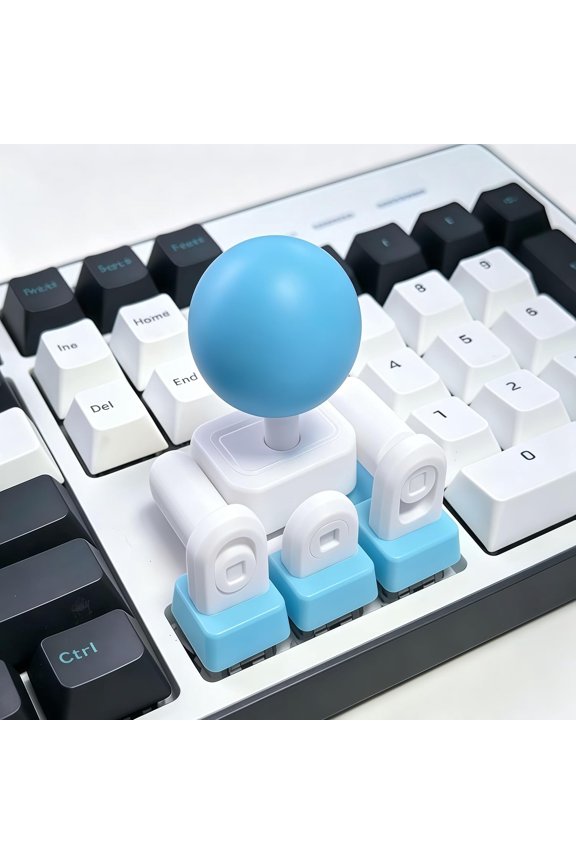 Keyboard Joystick Keycap, DIY 3D Printed Arcade Fighting Stick Adapter for WASD Keys, in-Game Movement Control Mod, Retro Joystick for Keyboard Attachment (Blue White)
