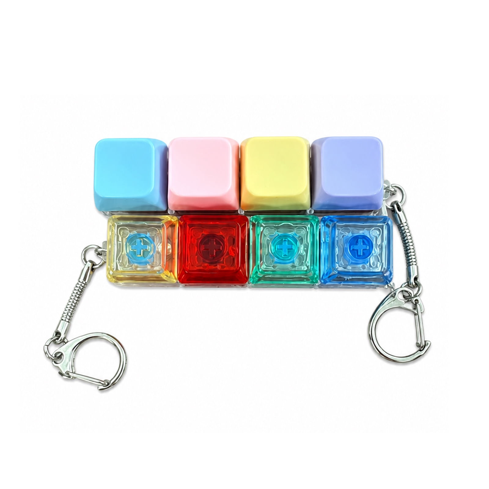 Keyboard Key Clicker Toy Mini LED Fidget Keychain for Everyday Stress Relief 2 Pieces Random ColorColorful + Transparent Keyboard Chain 2 pcs