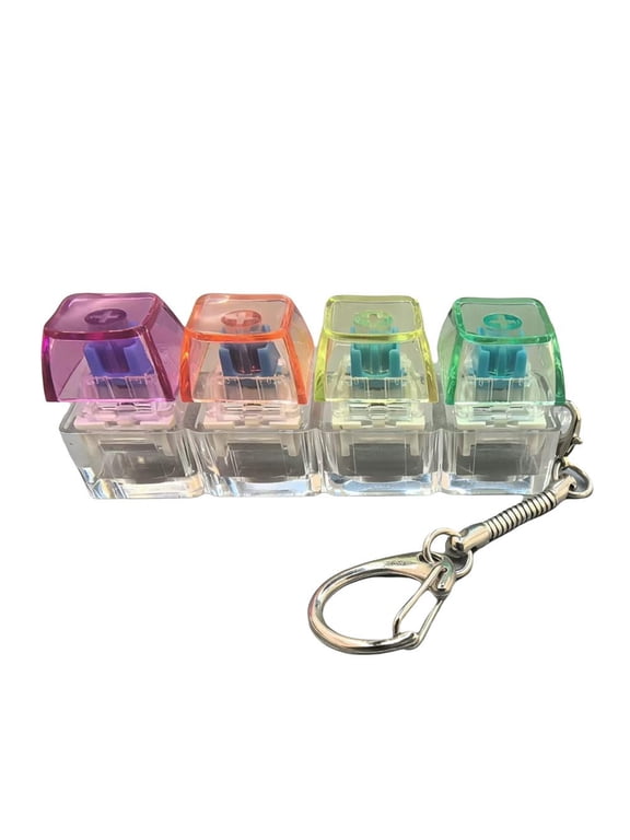 Keyboard Keychain, 4-Key Clicker Fidget Keychain with Colorful LED Lights, Tactile Clicker for Stress Relief