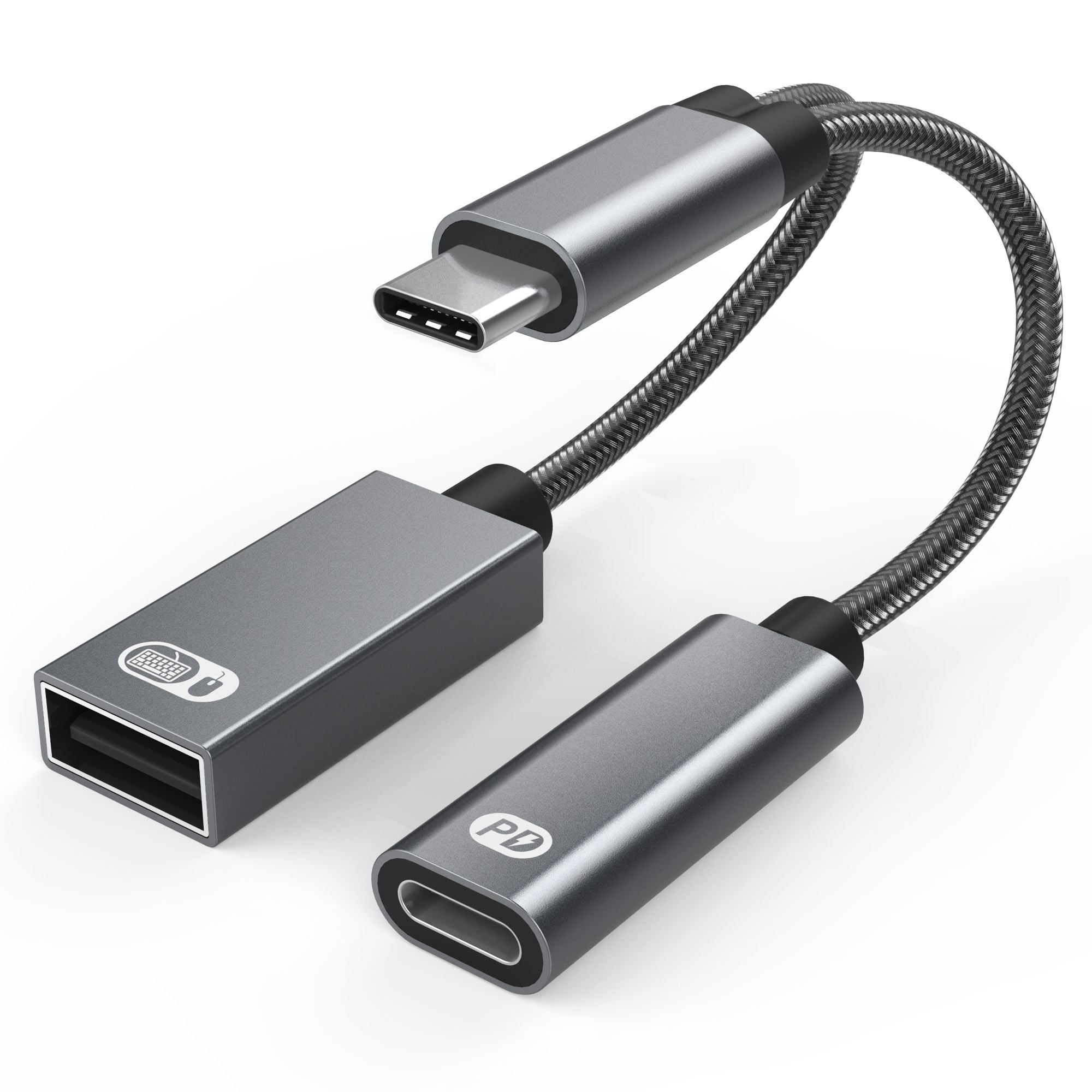 Keyboard Mouse 2 in 1 Phone Tablet Data Sync Converter OTG Adapter USB Type C Cable 60W PD Fast Charging GREY