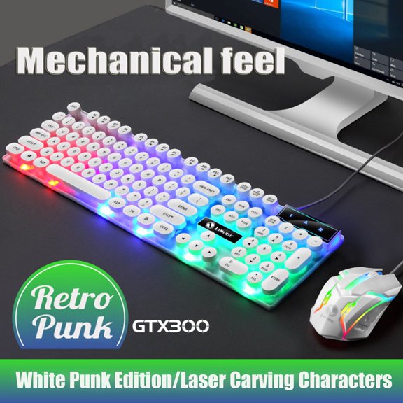 Keyboard and Mouse Combo, Gaming Keyboard Rechargeable Cool RGB Backlight, 7KEYS Full-Size Keyboard with Ergonomic, Light up Gaming Mouse 3200 DPI for PC Desk/Laptop/MAC