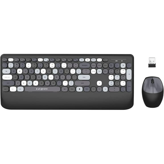 Keyboard Mouse Combo Typewriter Flexible Keys Office Full-Sized Keyboard, 2.4GHz Dropout-Free Connection and Optical Mouse for Windows,PC, Notebook, Laptop, LETTON V2030 (Blue)