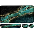 thumbnail image 1 of Keyboard Mouse Pad Set, Extended Mouse Pad+Keyboard Wrist Rest Support, Memory Foam Ergonomic Easy Typing, 3Pcs (35.4×15.7 in) Desk Pad Set for Home Office Study Game - Malachite Marble, 1 of 7