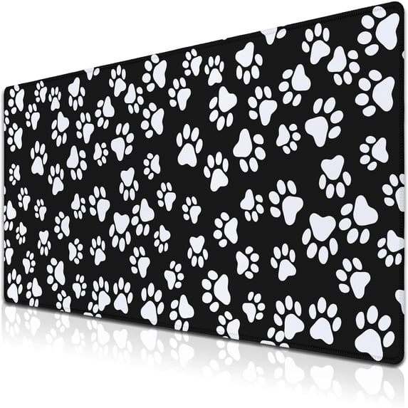 Keyboard Mousepad Black White, Big Mouse Pad Office Desk Pad Non-Slip Rubber Base Waterproof with Stitched Edges, 35.4" X 15.7" for Work/Game/Office/Home Dog Paw. Cat Footprint Dog Paw