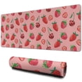 thumbnail image 1 of Keyboard Pad Red Mouse Mat, Gaming Mouse Pads Big Mouse Pad, Modern Desk Pad Waterproof Non-Slip Rubber Base, 31.5x11.8 inch for Work/Game/Office/Home Summer Fruits Strawberry Leaves, 1 of 7
