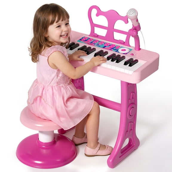 Keyboard Piano for Kids, 37 Keys Musical Instruments with Microphone & Stood & Chair, Musical Toys for 1 2 Years, Birthday Christmas Gifts for 1 2 3 Year Old Girls