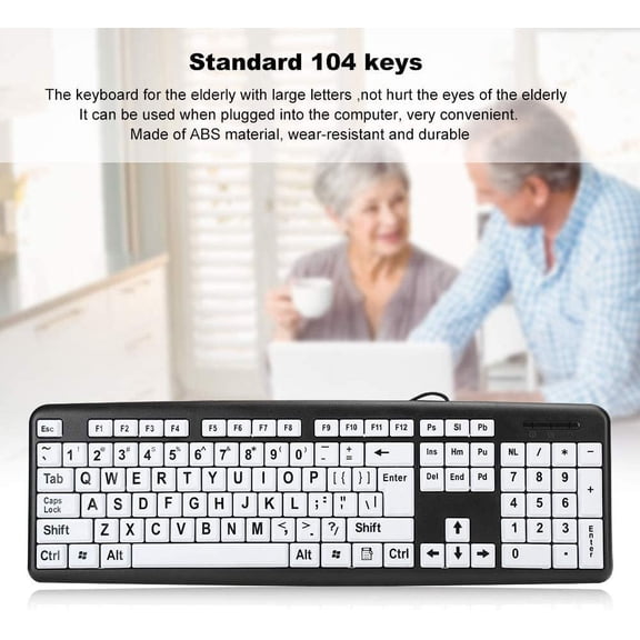 Keyboard for Seniors, Large Print Computer Keyboard, 104 Keys QWERTY Layout, High Contrast Keycaps, Oversized Printed Letters, USB Wired Keyboard, Standard Full Size for Elderly, Low Vision (Black)