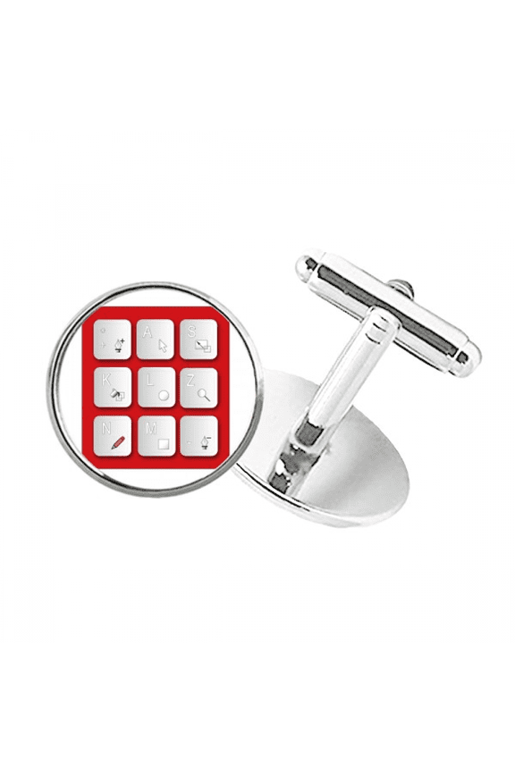 Keyboard Shortcut Letter Design Round Button Cuff Clip Stud Cufflinks