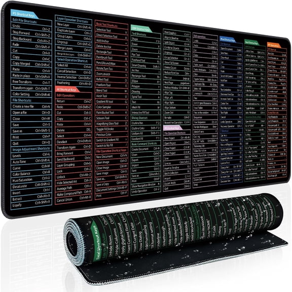 Keyboard Shortcut Mouse Pad, Office/Excel/Word/PPT Shortcuts Cheat Sheet Mat, Quick Key Super Large Anti-Slip Keyboard Pad wit Clear Shortcut Key Patterns(31.5 * 11.8in)