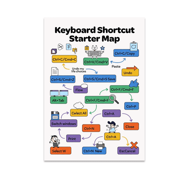 Keyboard Shortcut Starter Map - Tech Enthusiast - 13x19 Poster Print