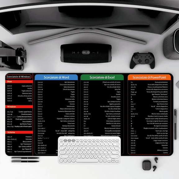 Keyboard Shortcuts Mouse Pad for Windows Word Excel PowerPoint - 35.4 x 15.8 Inches Office Desk Mat with Italian Commands