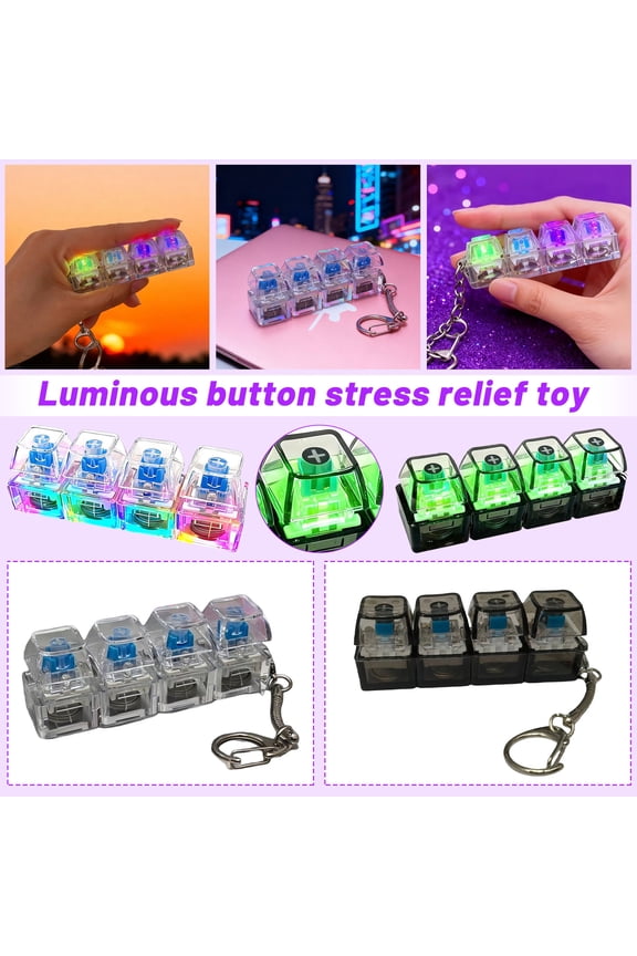 Keyboard Squeeze Toy Light Up, 4-Key 1X3 In, Clear Translucent Black White, Sensory Squeeze Toys, Relaxation Toy, Squeeze Keychain, 1 Pc