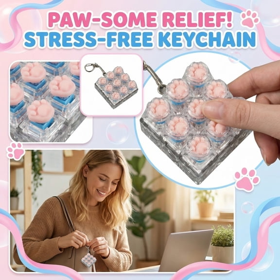 Keyboard Squeeze Toys, Clicker Squeeze Toys, Squeeze Cat Paw, Silicone Sensory Squeeze, Squeeze Keychain, 2X2 In, Clear Transparent, Valentines Day Squeeze Toys, 1 Pc