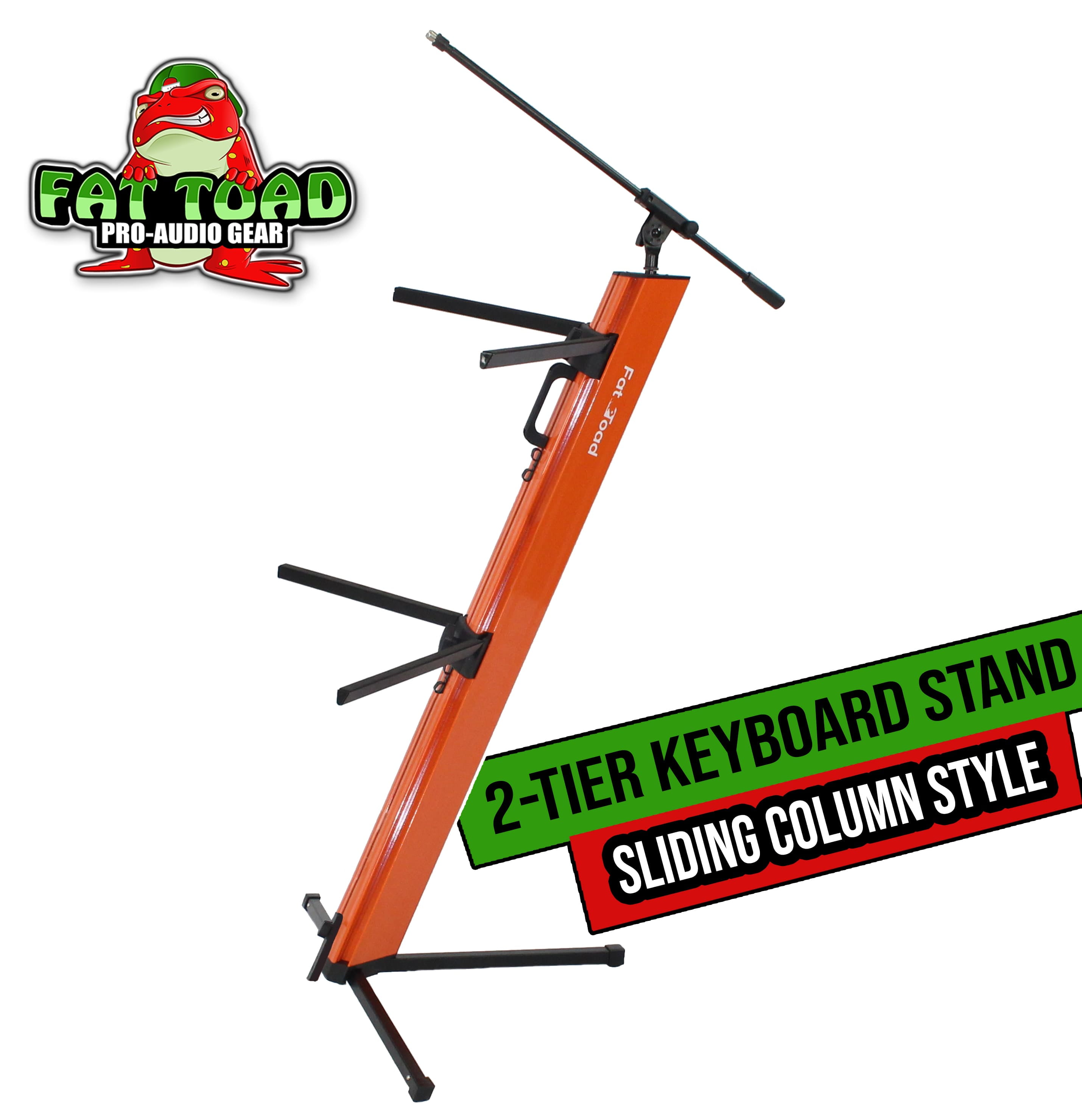 Keyboard Stand (2-Tier) with Mic Boom Arm Adapter by FAT TOAD | Professional Double Sliding Electronic Piano Column Tower for Turntable, DJ Audio Gear \u0026 Studio Synthesizer