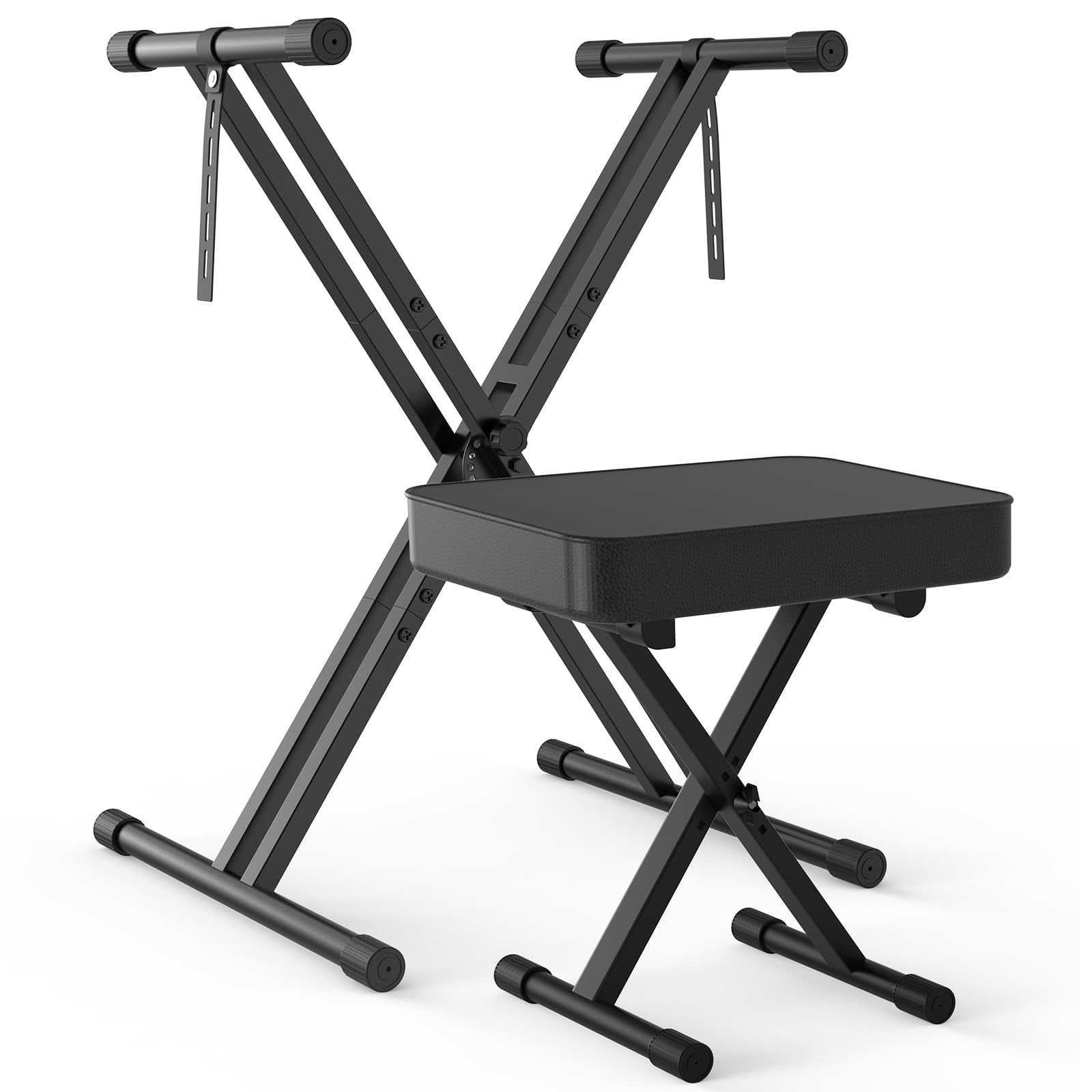 Keyboard Stand And Bench Set  Double X Style Digital Piano Height From 19" To 38" Heavy Density Foam Padded Stool 14" 18" Black