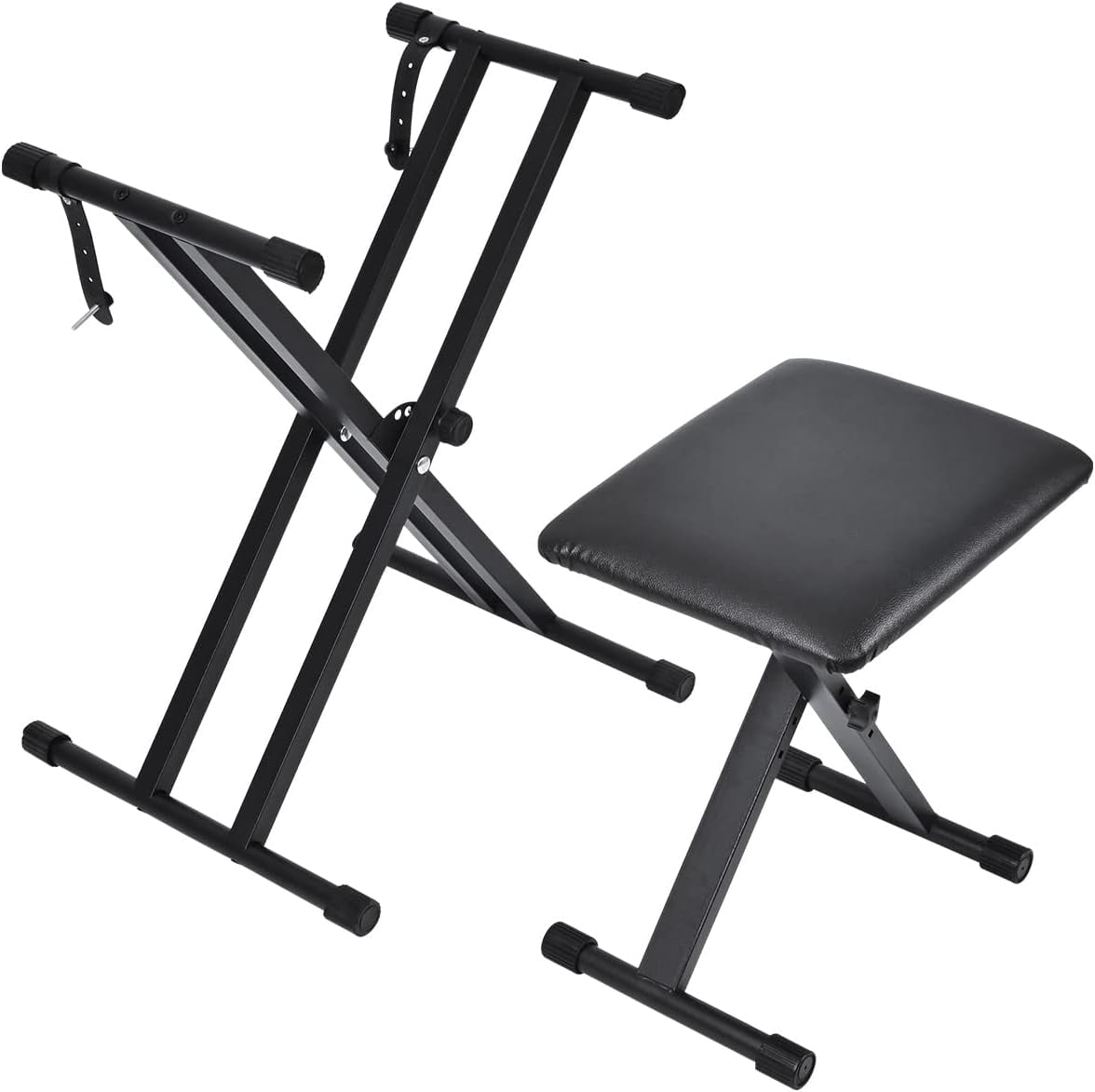 Keyboard Stand & Bench Set, Upgrade Heavy Duty Double-X Keyboard Stand, Adjustable & Portable Digital Piano Stand with Locking Straps