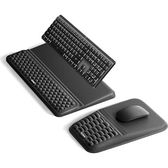 Keyboard Stand and Mouse Pad Set, Soft Memory Foam Wrist Rest, Ergonomic Tilt Keyboard Riser with Mouse Support for Typing Office Gaming