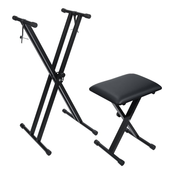 Keyboard Stands And Bench Set 7 Adjustable Heights Double-x Stand Portable Piano With Locking Straps Fits For 54-88 Key Digital Pianos(9.84-29.92inch)