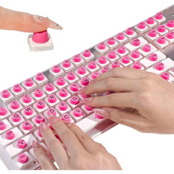 Keyboard Sticker for Long Nails with Letters 128pcs: Keyboard Bubbles for Long Nails - Reusable Adhesive Protective Type Long Nail Keyboard Stickers for Desktop (Pink, 128PCS)