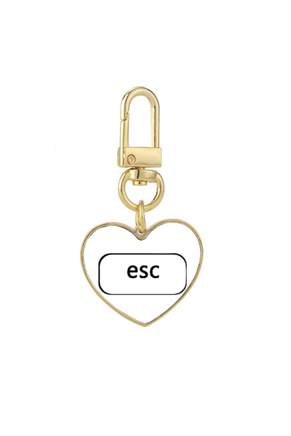 Keyboard Symbol Esc Art Deco Fashion Gold Heart Keychain Metal Keyring Holder