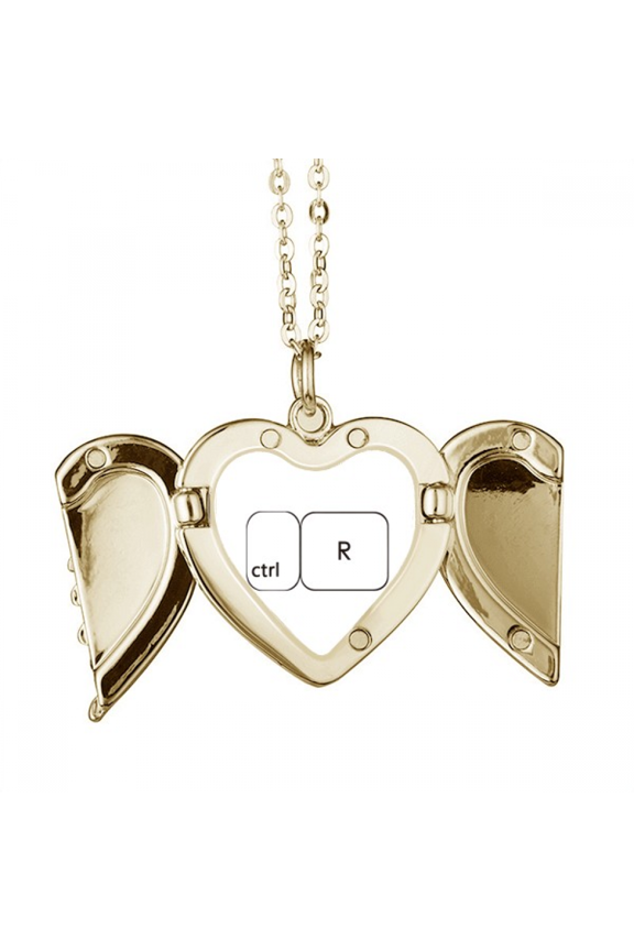 Keyboard Symbol ctrl R Art Deco Fashion Folded Wings Peach Heart Pendant Necklace