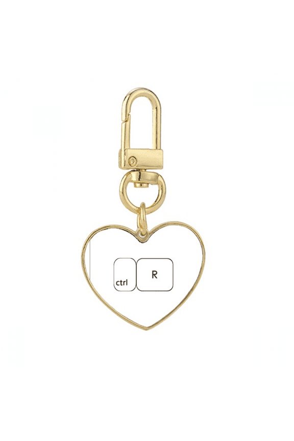 Keyboard Symbol ctrl R Art Deco Fashion Gold Heart Keychain Metal Keyring Holder