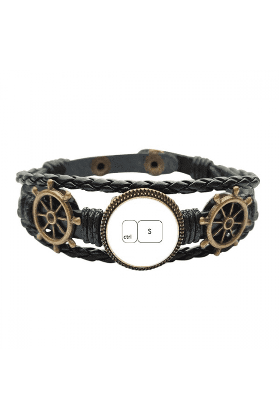 Keyboard Symbol ctrl S Art Deco Fashion Leather Braided Ocean Bracelet Wristband