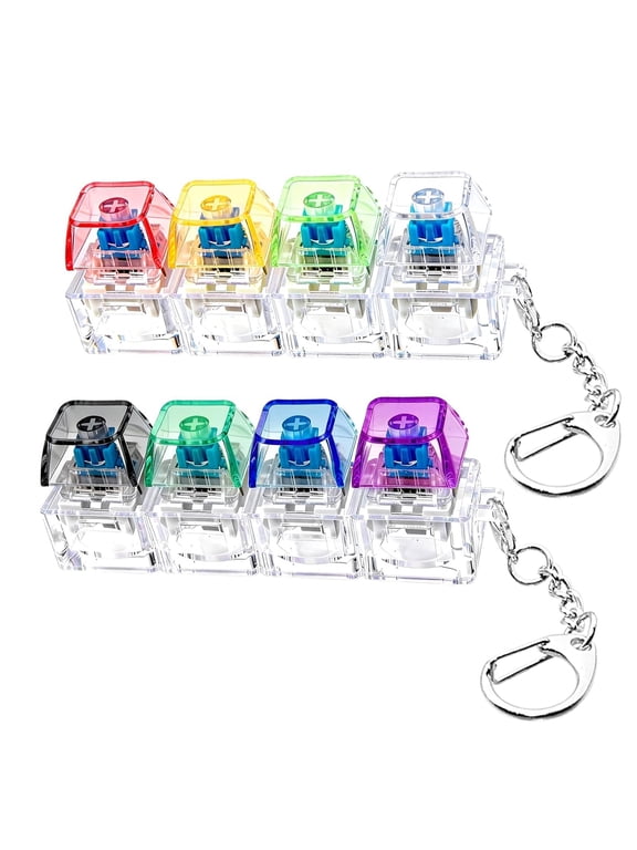 Keyboard Tactile Clicker Toy Small LED Keychain Fidget for Office and School Transparent Keyboard Chain- 2 pcs