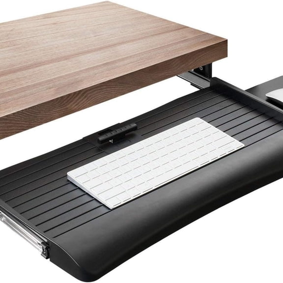 Keyboard Tray Under Desk with Adjustable Mouse Platform Easy-Glide Sliding Drawer Under Desk Slide Out Ergonomic Under Key Board Shelf for Office, Gaming, and Workstations