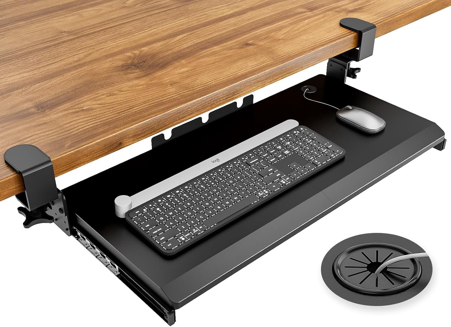 FlexiSpot Large Keyboard Tray Under Desk Ergonomic 63.5 (76.2 Including Clamps) X 30 In C Clamp Mount Retractable Adjustable Mouse Computer Keyboard Platform Tray Slide-Out Keyboard Drawer Shelf (Black