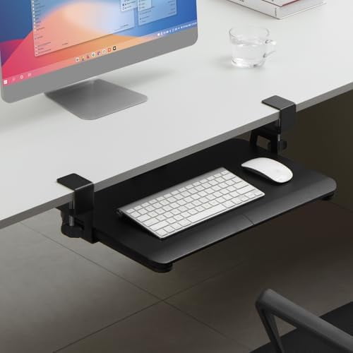 Keyboard Tray Under Desk, Slide Out Computer Keyboard & Mouse Tray with C Clamp-on Mount Easy to Install,24" W(Including Clamps) X 12"D Small Size,Black