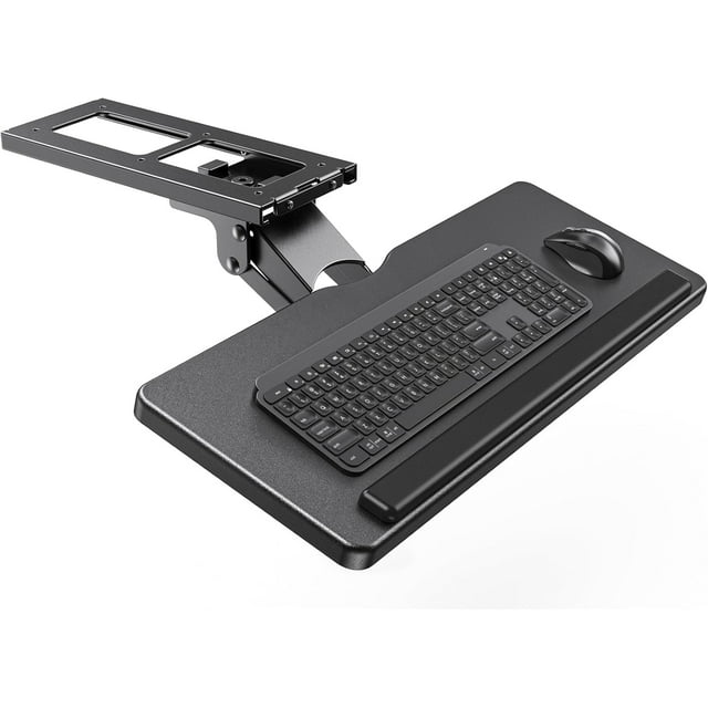 Keyboard Tray Under Desk, Sliding Keyboard & Mouse Tray with Adjustable Height, Swivel & Tilt, Ergonomic Keyboard Holder for Home Office, Gaming, 24.99” W x 9.84” D, Black,