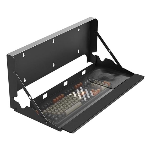 Down Keyboard Tray Wall-Mount - 24 Inch Computer Keyboard and Mouse Platform Tray, Space Saving Design, Mouse Pad and Wrist Pad Included, Holds Up to 22 lbs, Black