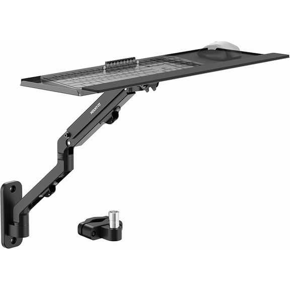 Keyboard Wall Mount with Pole Option, Adjustable Keyboard and Mouse Tray with Spring Arm, Full Motion Swivel Tilt Extension, Ergonomic Workstation for Medical, Office, and Sim Racing