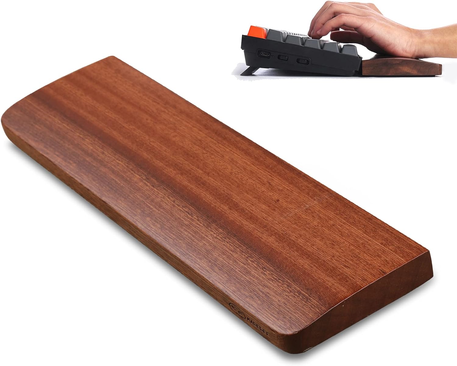 Keyboard Wooden Wrist Rest, Black Walnut Solid Wood Non-Slip Ergonomic Palm Rest for Compact 60% Keyboard, Durable and Easy to Clean