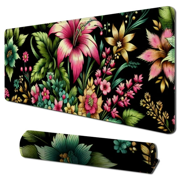 Keyboard Wrist Rest Mouse Pad Wrist Support for Computer Desktop/Laptop/Notebook Memory Foam Keyboard Pad Ergonomic Hand Rest Wrist Cushion for Home Office Gaming - Black Flowers