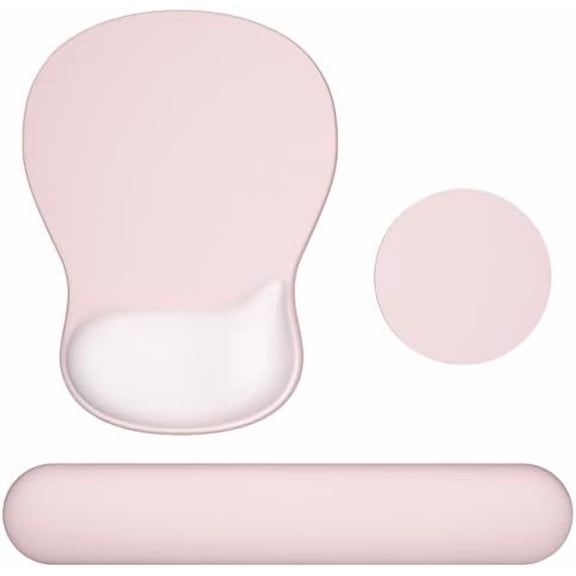 Keyboard Wrist Rest Set with Ergonomic Mouse Pad - 3-in-1 Memory Foam Support for Pain Relief, Office & Gaming with Coaster Pink