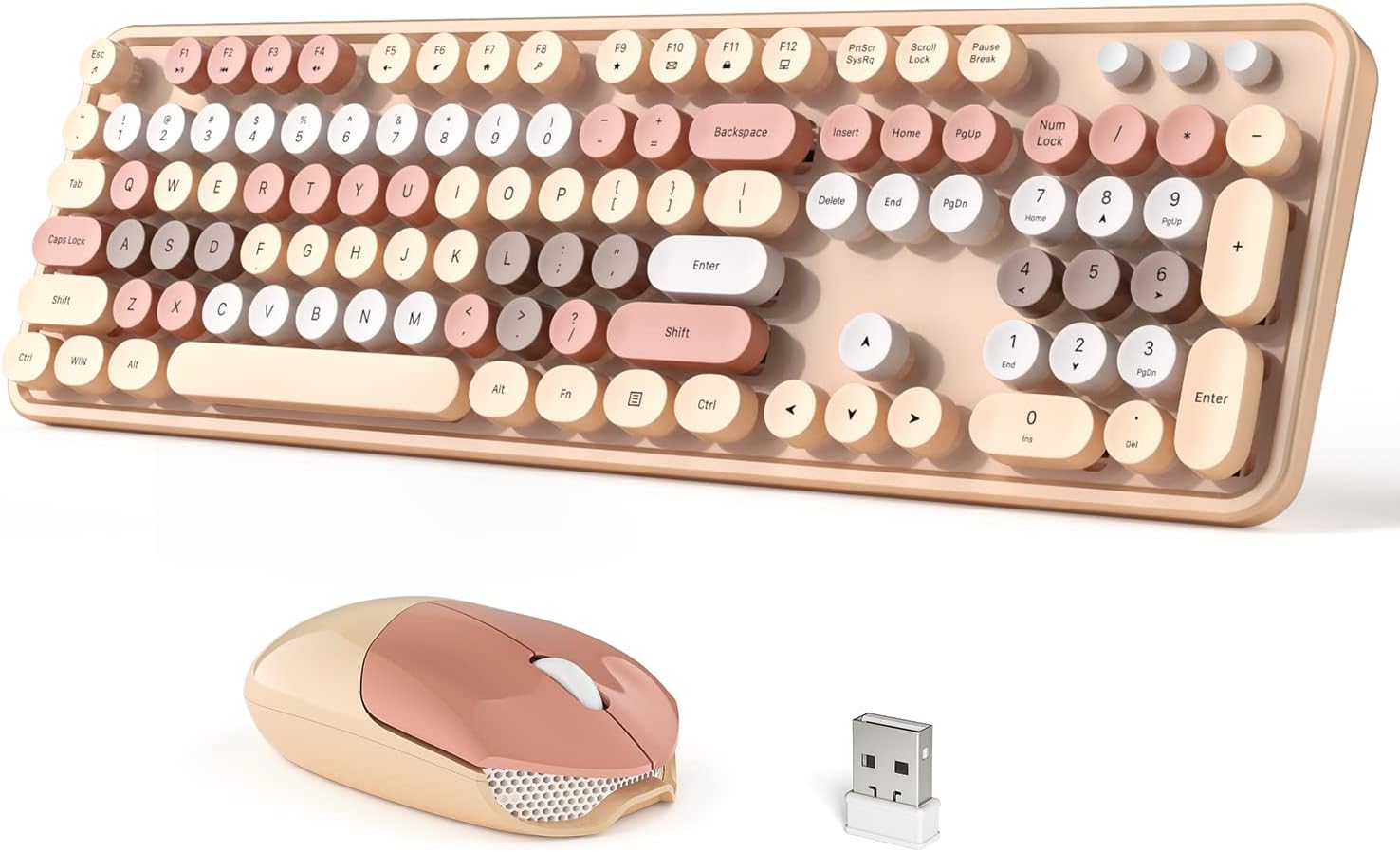 Keyboard and Combo, 104 Full-Sized 2.4 GHz Round Keycap Colorful ...