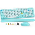 thumbnail image 1 of Wireless Keyboard and Mouse Combo, Retro Round Keycaps, Full Size with Detachable Wrist Rest, 2.4G for PC Mac Windows, Dark Blue, 1 of 9