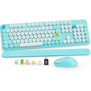 Wireless Keyboard and Mouse Combo, Retro Round Keycaps, Full Size with Detachable Wrist Rest, 2.4G for PC Mac Windows, D