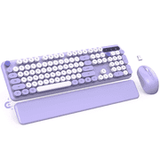 Wagpak Wireless Keyboard & Mouse Set– Retro Round Keycaps, Detachable Wrist Rest, 2.4GHz Cordless Connection for Mac/Windows/PC-Purple