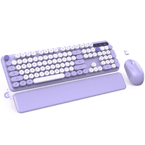 Wagpak Wireless Keyboard & Mouse Set– Retro Round Keycaps, Detachable Wrist Rest, 2.4GHz Cordless Connection for Mac/Windows/PC-Purple